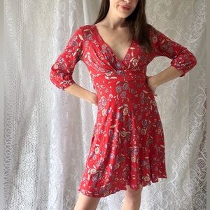 Free People Red Floral Open Back Midi Dress Small Boho Cottagecore